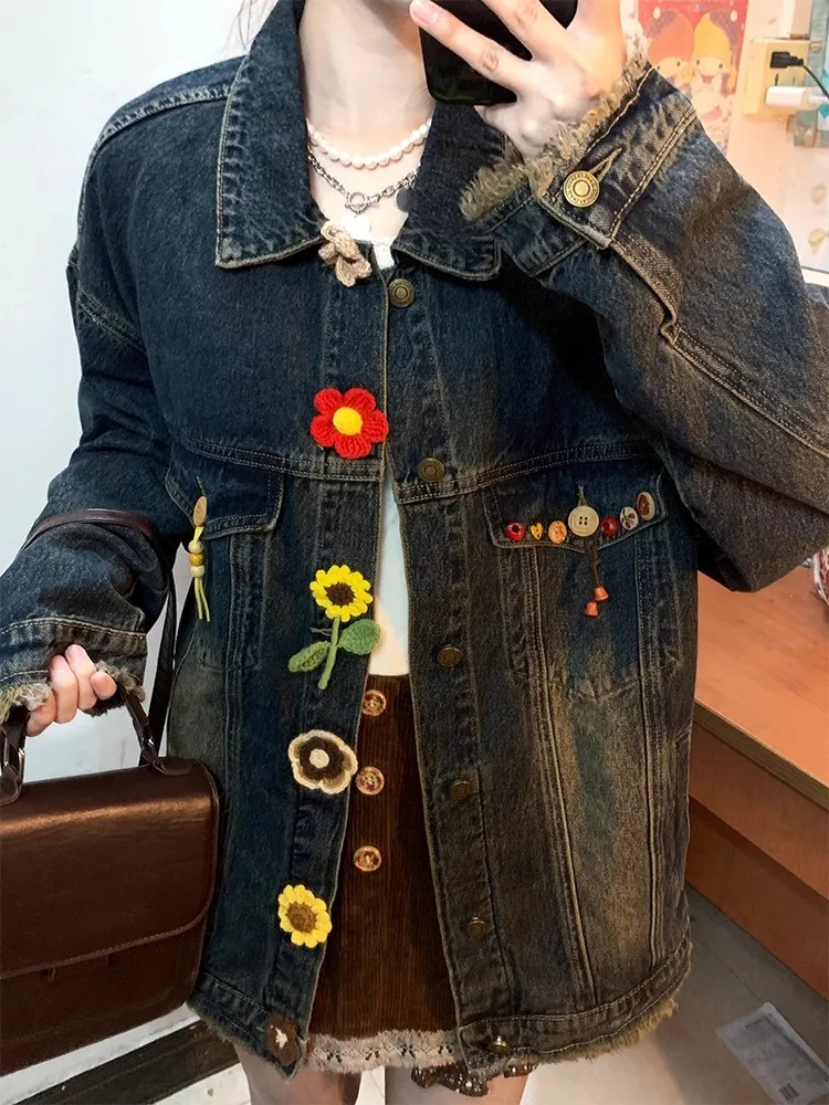 Design Sense Korean Early Autumn Retro Denim Jacket Women's Unique Super Good-looking Loose Casual Top