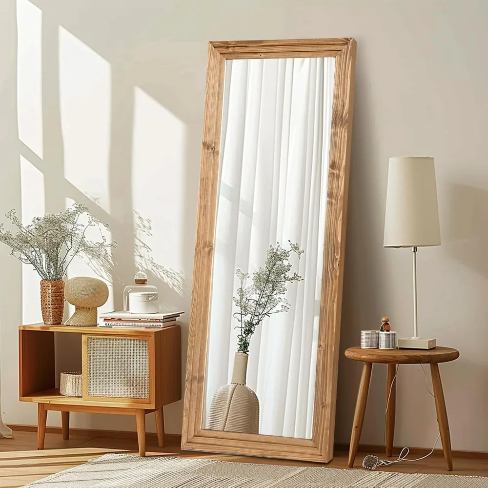 

Full Length Mirror 65"x24" Solid Wood Frame Floor Large Mirror Suitable for Living Room, Bedroom Upright or Tilted Wall Mounted