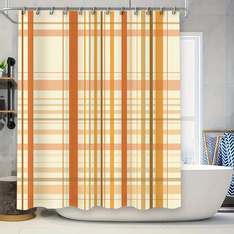 

Plaid Shower Curtain Waterproof Bathroom Decoration Modern Checkered Design White Beige Decorations for Home Living Room, 205x18