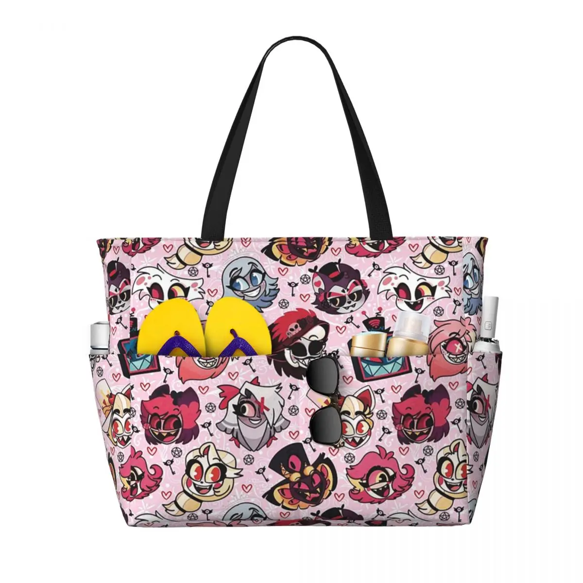Hazbin Hotel Cute Chibi Style Beach Tote Bag Sport Gym Yoga Duffle Large Tote Bag Women Travel Bag Fitness bag
