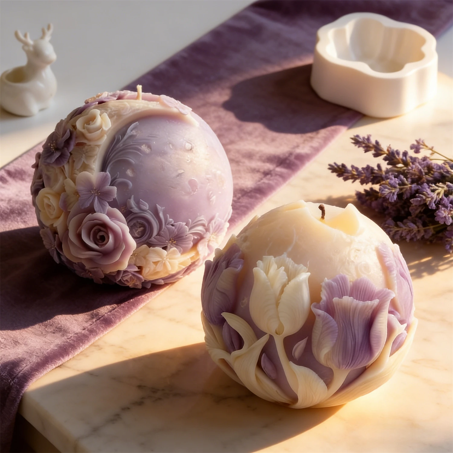 3D Tulip Flower Ball Candle Silicone Mold Floral Moon Spherical Aromatherapys Candle Plaster Mold for Plaster Craft Home Decor