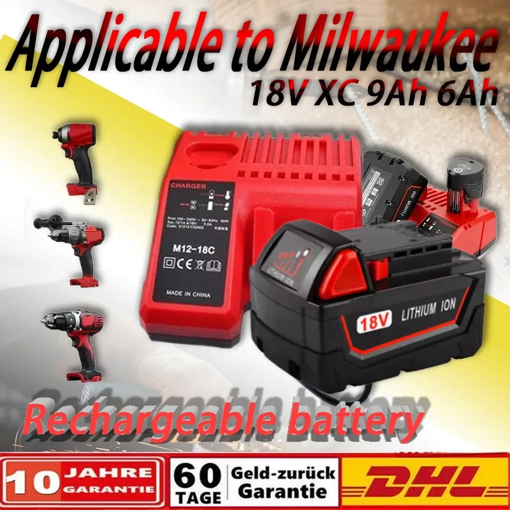 

18V 9.0Ah For Milwaukee M18 Battery Ah Li-Ion 48-11-1860 48-11-1852 Or Charger 48-11-1850 48-11-1840 Cordless Power Tools
