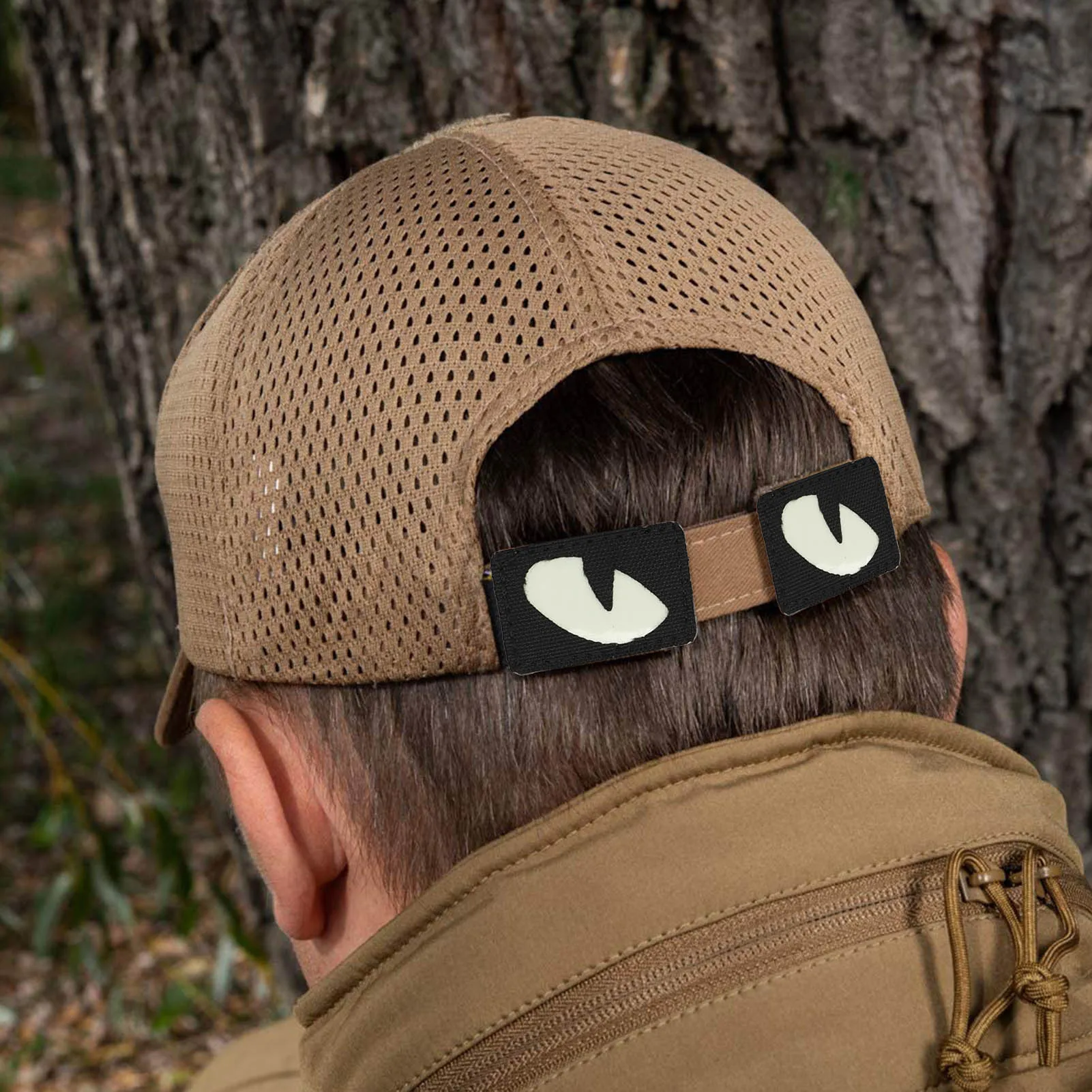 2pcs Cat Eyes Patch Reflective Hook Loop Design Canvas Luminous Cat Eyes Patch For Hats Uniform Backpack Outdoor Activities Tool