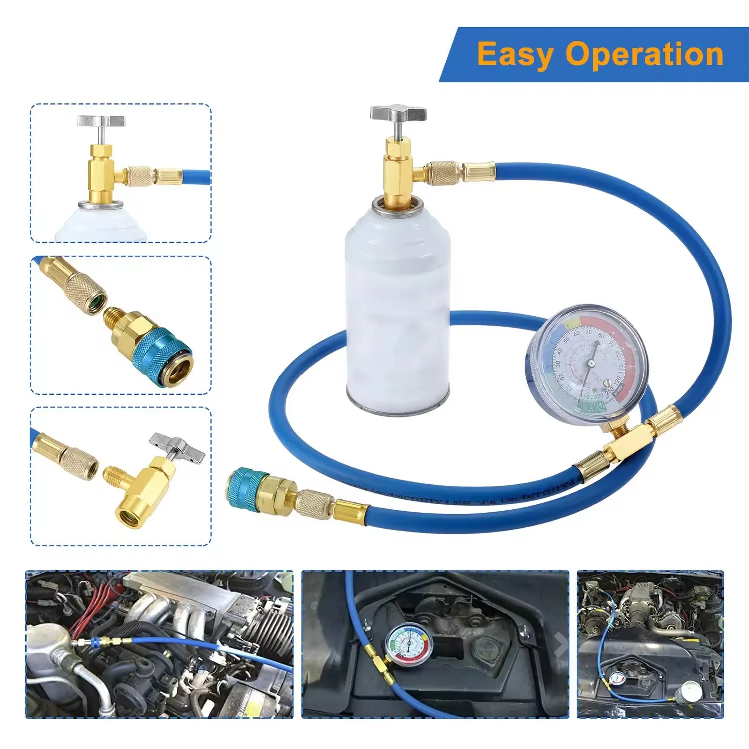 Manguera de medición de recarga de refrigerante R134A para aire acondicionado de CA de coche con manómetro Kit de medición herramienta de reparación