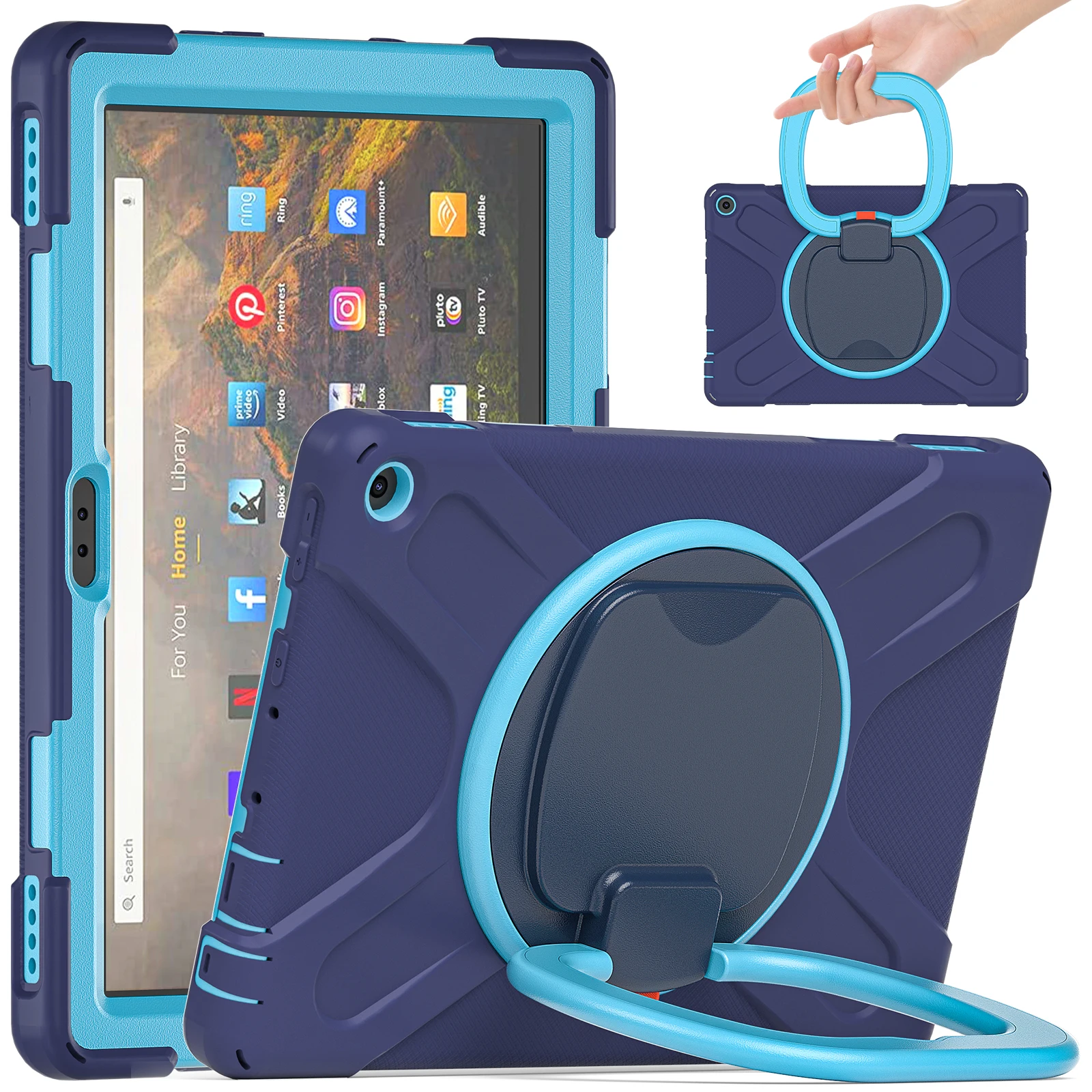 Etui na Amazon Fire HD 10 Plus 2021 (11. generacji) 10,1-calowe, wytrzymałe, odporne na wstrząsy, z obrotowym uchwytem 360° Capa