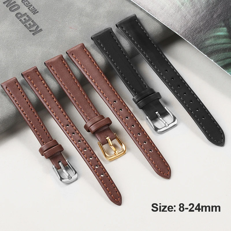 Cowhide Watch Band PU Leather 8mm 10mm 12mm 14mm 16mm 18mm Thin Soft Watch Strap Belt for Seiko Smartwatches 20mm 22mm Wristband