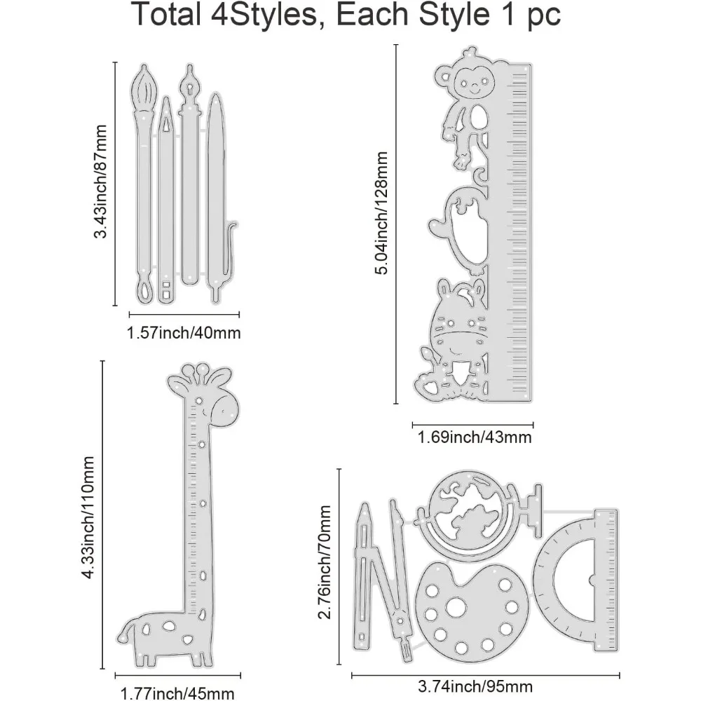 4pcs Giraffe Ruler Bookmark Metal Cutting Dies Pen Globe Palette Compass Stencils for DIY Scrapbooking Christmas Birthday