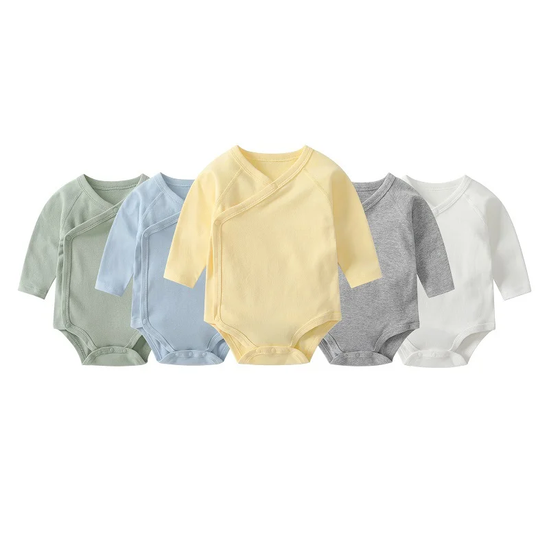 

Baby Clothing Newborn Infant Bodysuit Unisex 0-12 Months 100%Cotton Long Sleeves Solid Color Diagonal Onesies