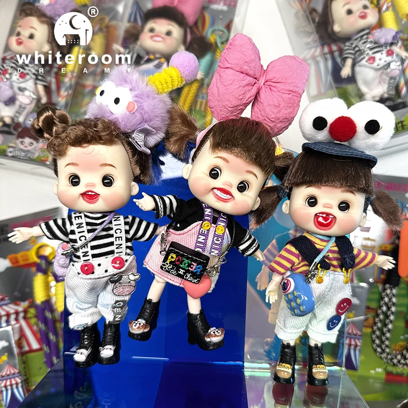 Trendy Toys Mini Doll 13cm BJD Dolls Cute 1/12 Vinly Clothes Adorable Laughing Expression Girl Boy Holiday Gift Popular Toy
