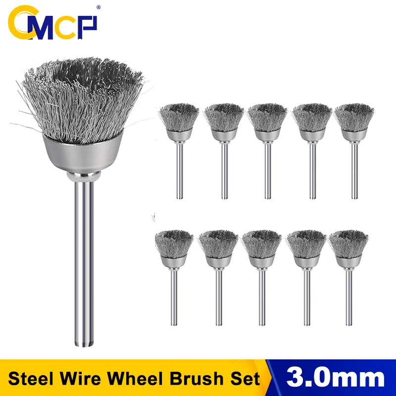 CMCP 10/20pcs Steel Wire Wheel Brush Set Polishing Wheel Brush for Dremel Rotary Tool Accessories Metal Polishing Tool