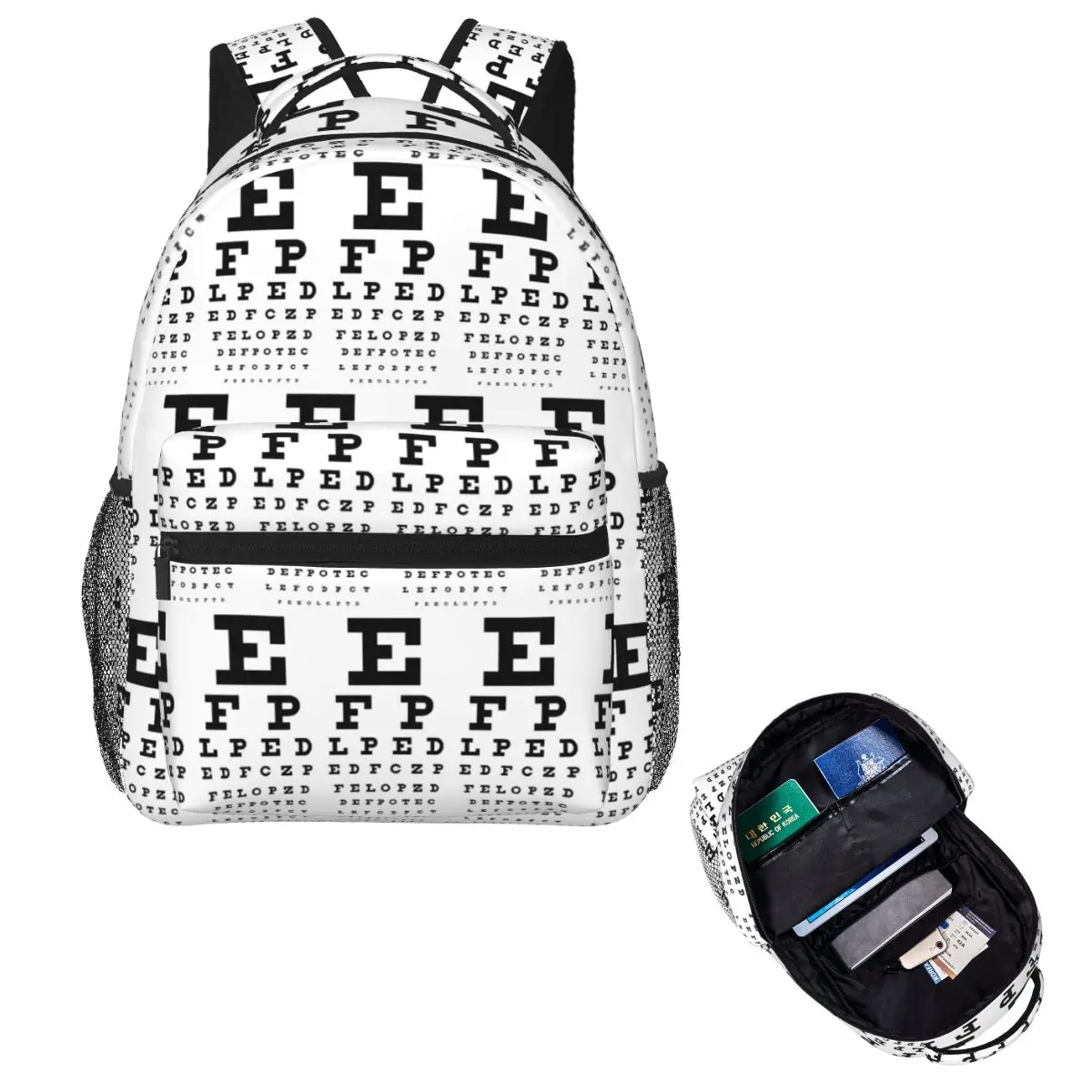 Eye Test Chart Student Backpack School Bag Hiking Travel Daypack for Boys Girls Fashion Bookbag Shoulder Bags