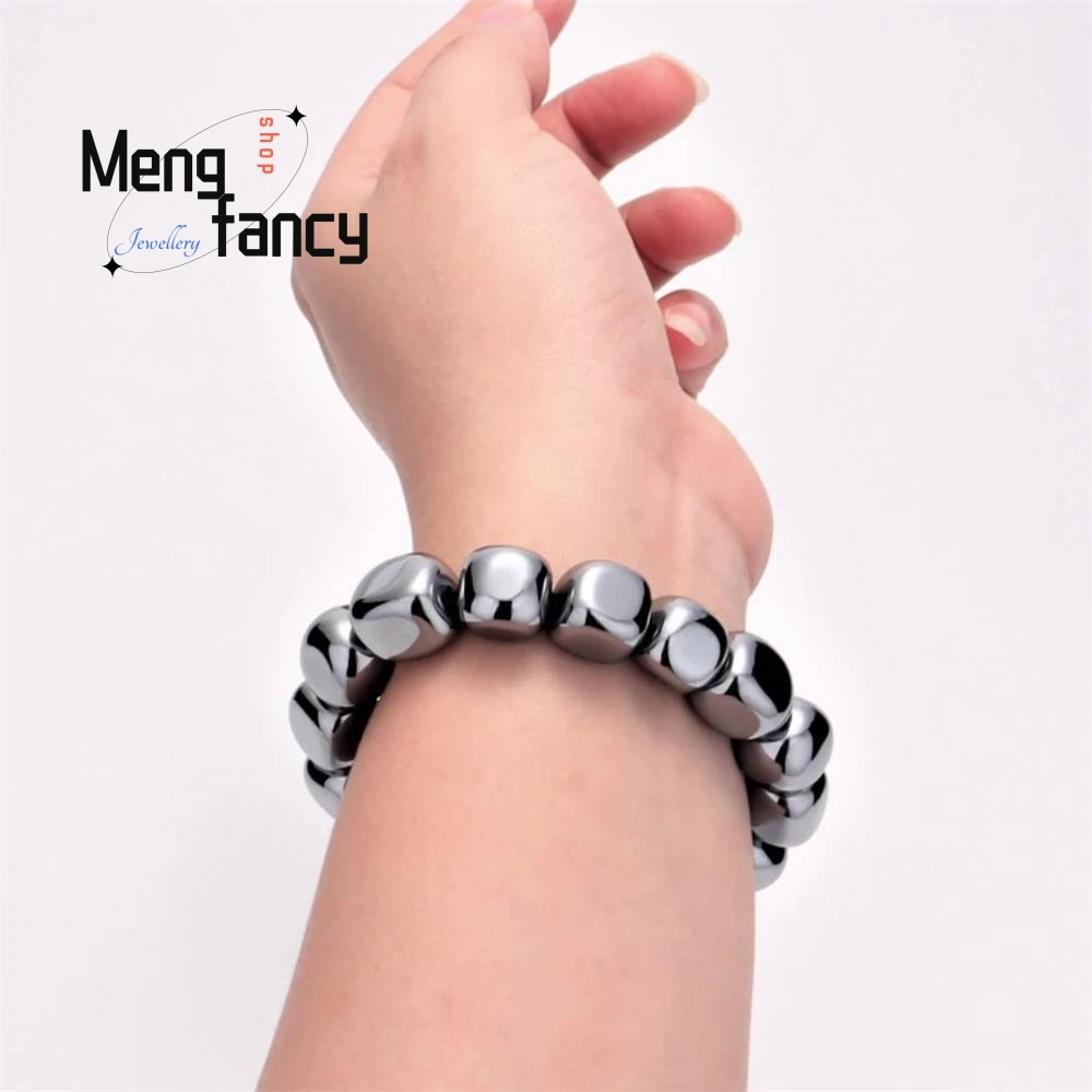 Natural Energy Stone Terahertz Square Cut Bracelet Simple Elegant High-grade Best Selling Fashion Jewelry Popular Holiday Gifts