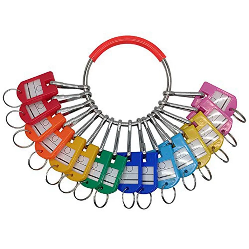 Portable Metal Ring Key Organizer with 16 Spring Hooks & Key Tags with Ring and Label Window