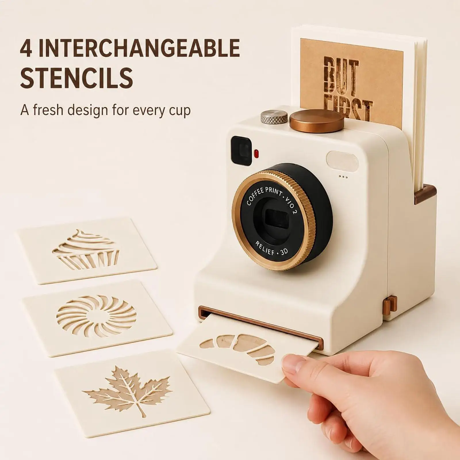 3D Printed Latte Art Camera 12 Sheet Replaceable Cards One Touch Press DIY Latte Art Camera Tool Vintage Chocolate Foam Machine