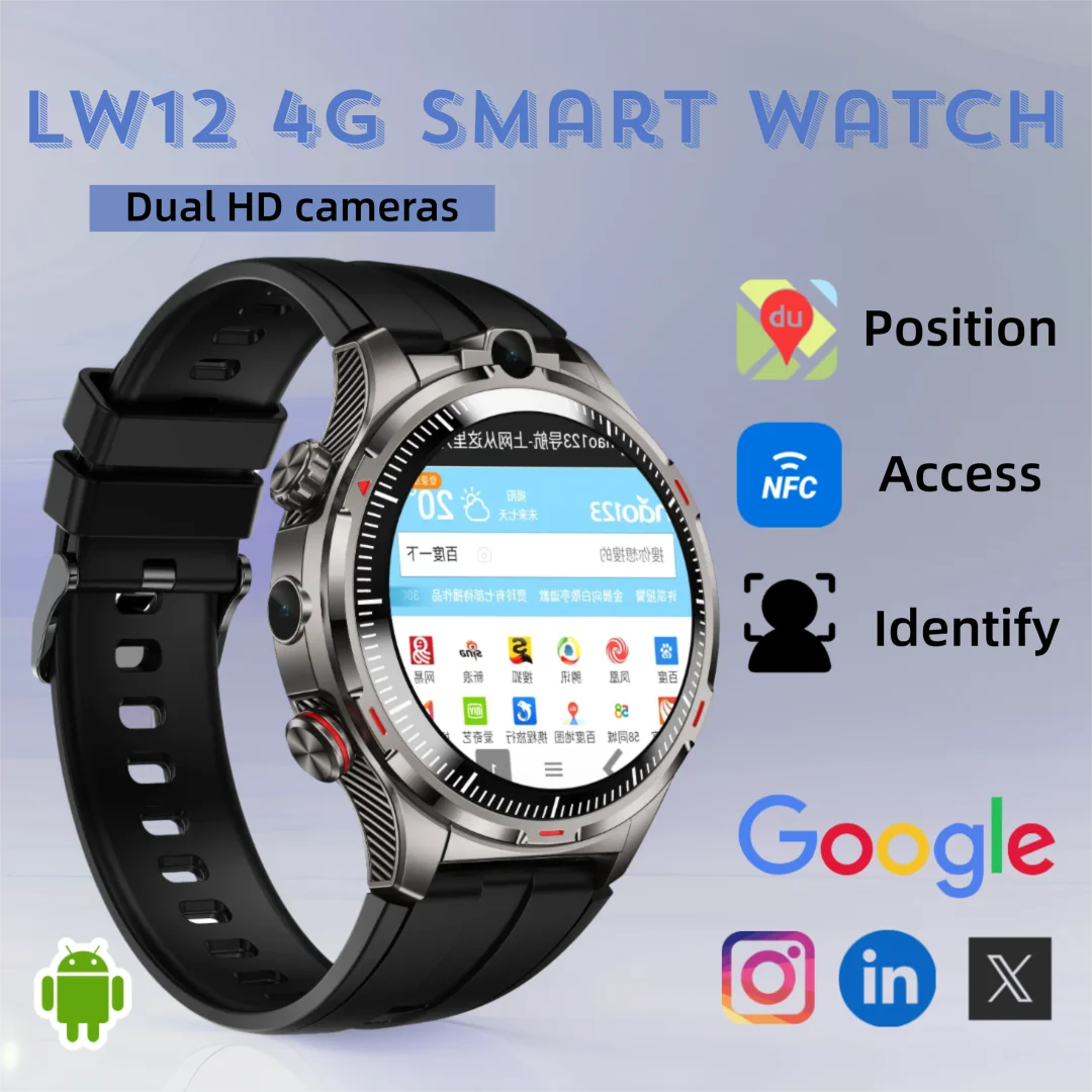 

LW12 4G smartwatch 1.43 '' 466 * 466 hd resolution dual camera Android 9.0 Sim card GPS positioning WIFI application Dwonload