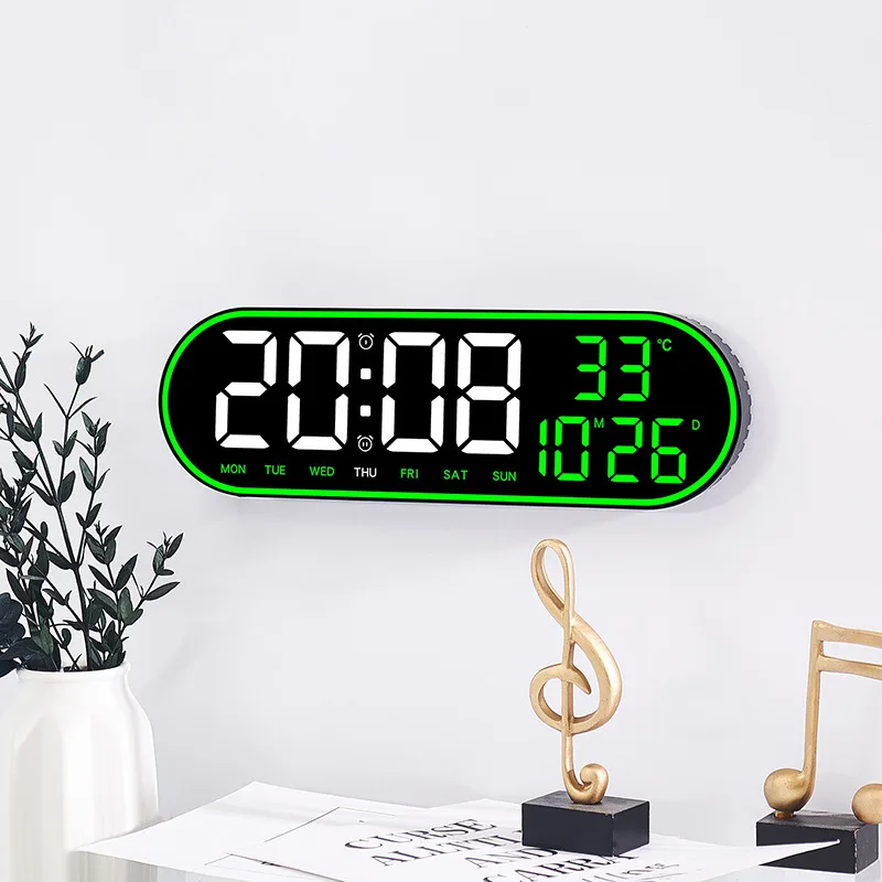 Reloj de pared Digital LED con Control remoto, reloj silencioso electrónico con fecha de temperatura, pantalla de semana, función de sincronización