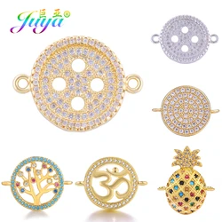 Juya Handmade 18K Gold Plated Decorative Button Pineapple Tree Hinduism OM Round Shape Charm Connectors For DIY Jewelry Making