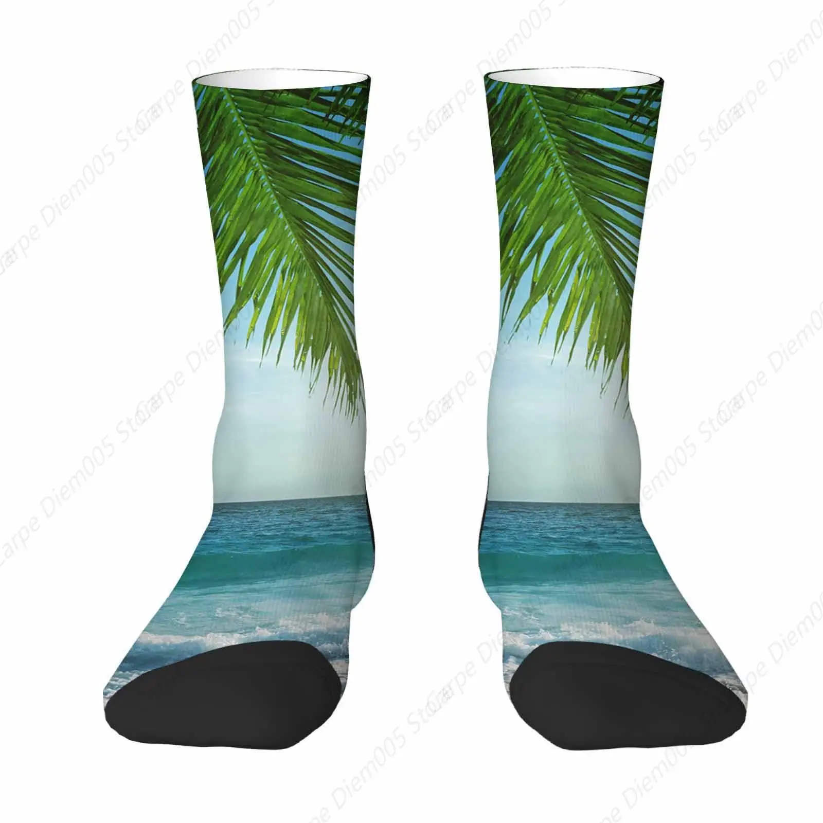 Beach Scenic Mens Fun Dress Socks Wave Surfing Palm Tree Tropical Socks For Women Funny Novelty Crazy Design Cotton Socks