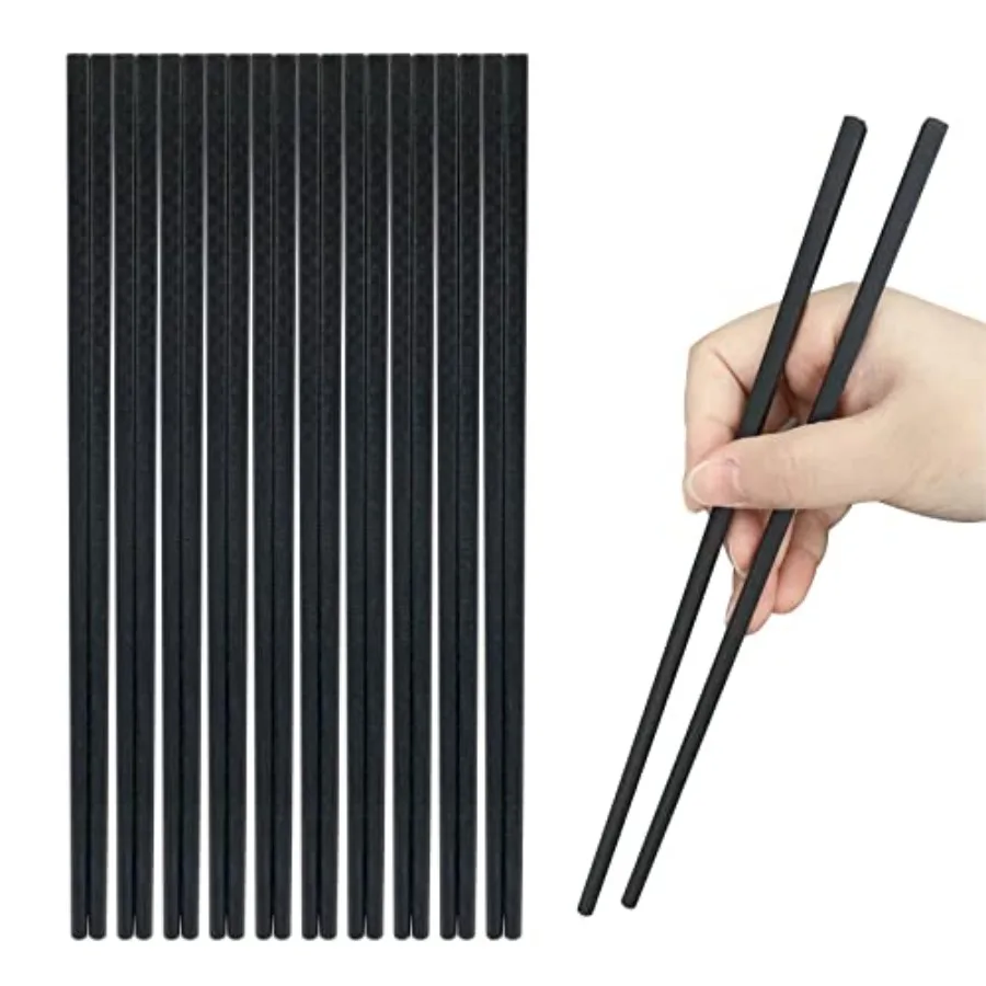 

10 Pairs Fiberglass Chopsticks Reusable Chopsticks 9.3 inches Dishwasher Safe NonSlip Black