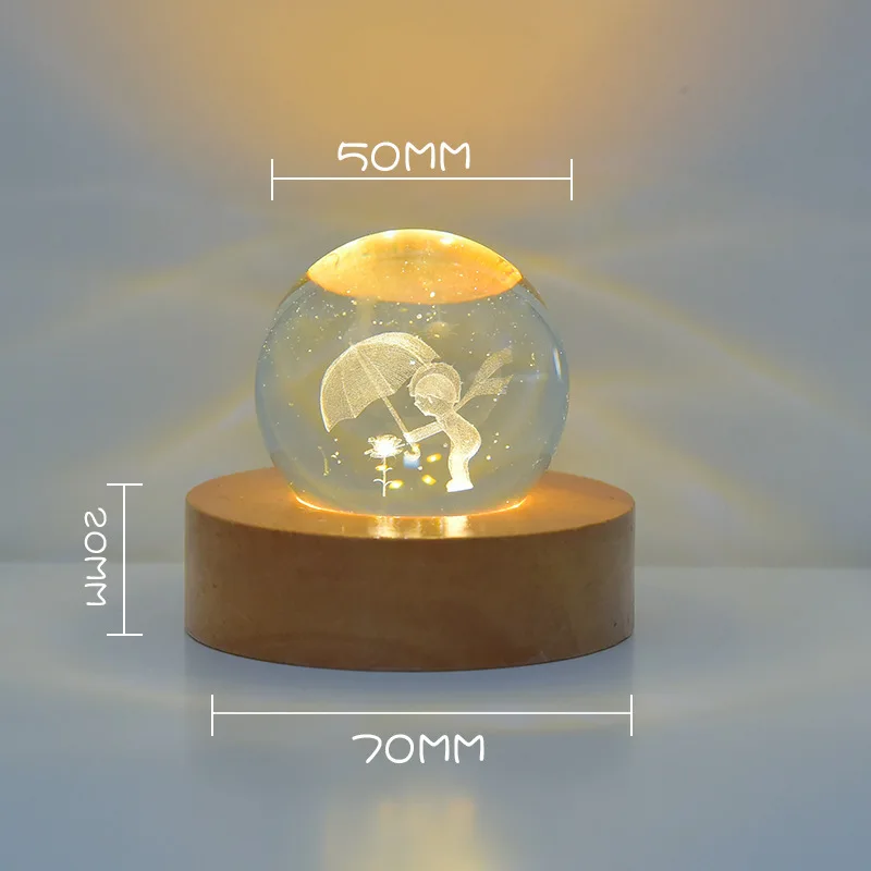 Luz nocturna de bola de cristal creativa plug-in, ahorro de energía, sueño cálido, dormitorio, mesita de noche, Lámpara decorativa de cielo estrellado