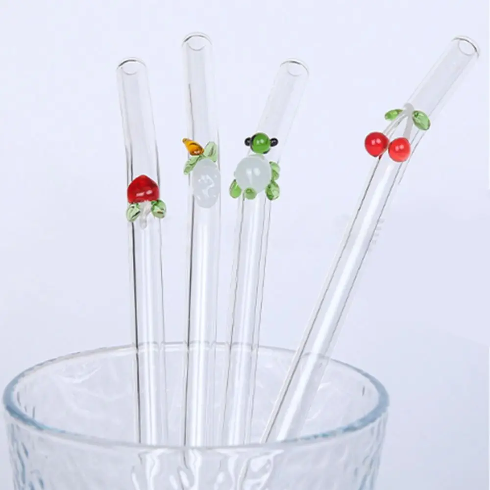 1Pcs Fruit Animal Glass Straws Set Reusable Clear Straws For Smoothies Cocktails Drinking Eco Friendly Bar Tool Drinkware