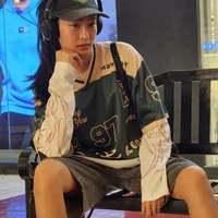 2026 New Women's Spring/Summer Y2K Fashion Casual Golden 97 Mesh Jersey Oversized Breathable Speed Drying Sports T-shirt 2