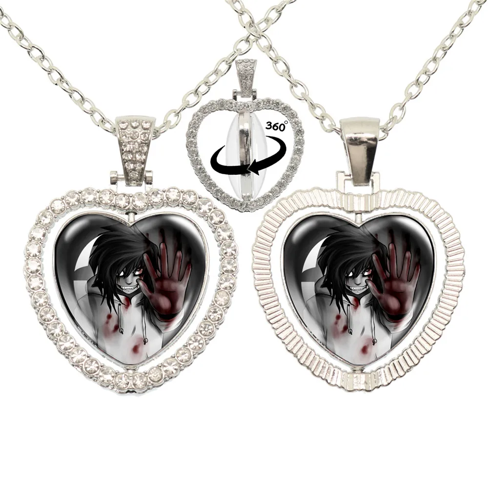 Creepypasta Creepy Pasta Ticci Toby Jeff And Jane The Killer Character Glass 360 Degree Rotating Heart Shaped Pendant Necklace