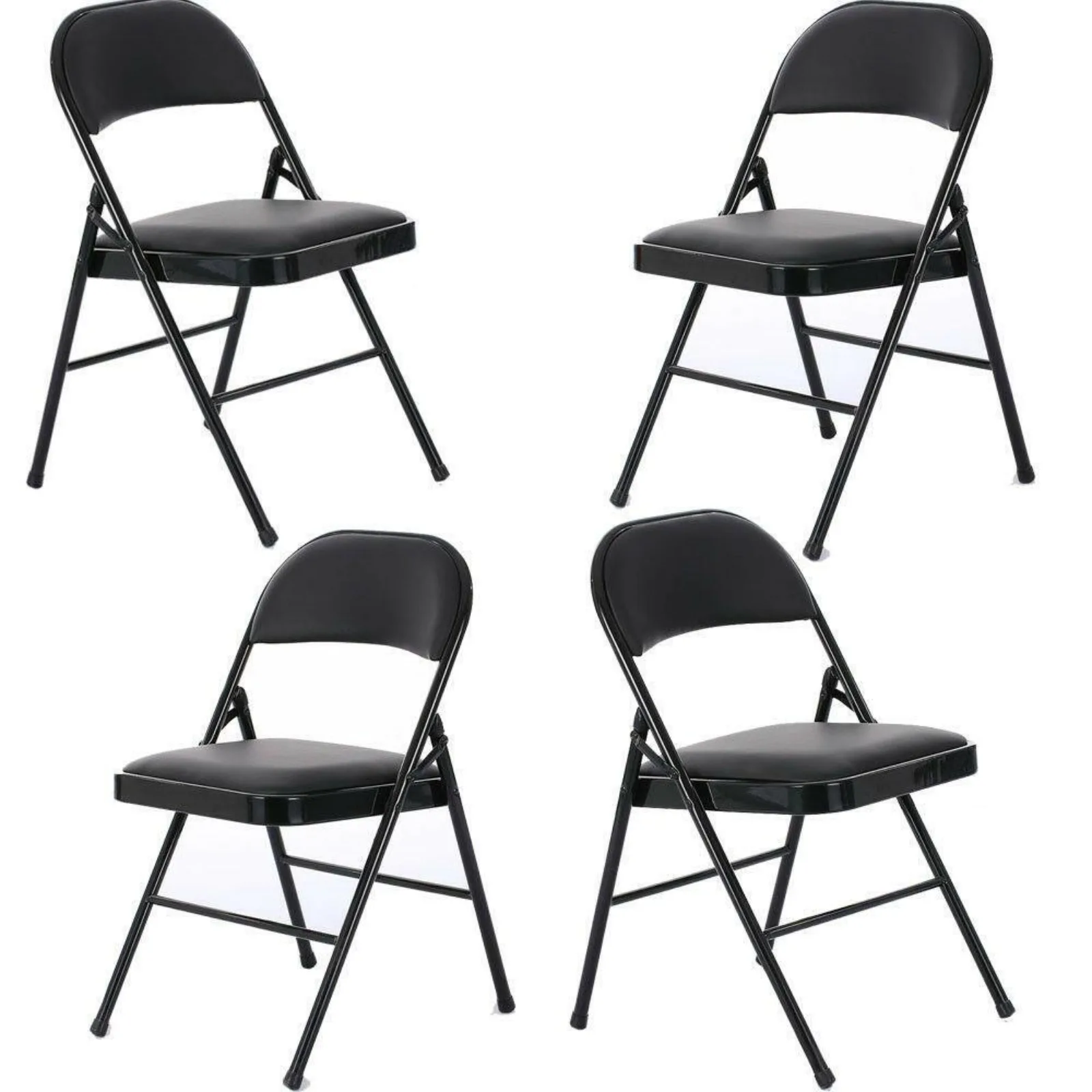 US New 4 Pack Folding Chairs Fabric Upholstered Padded Seat Metal Frame Home Office