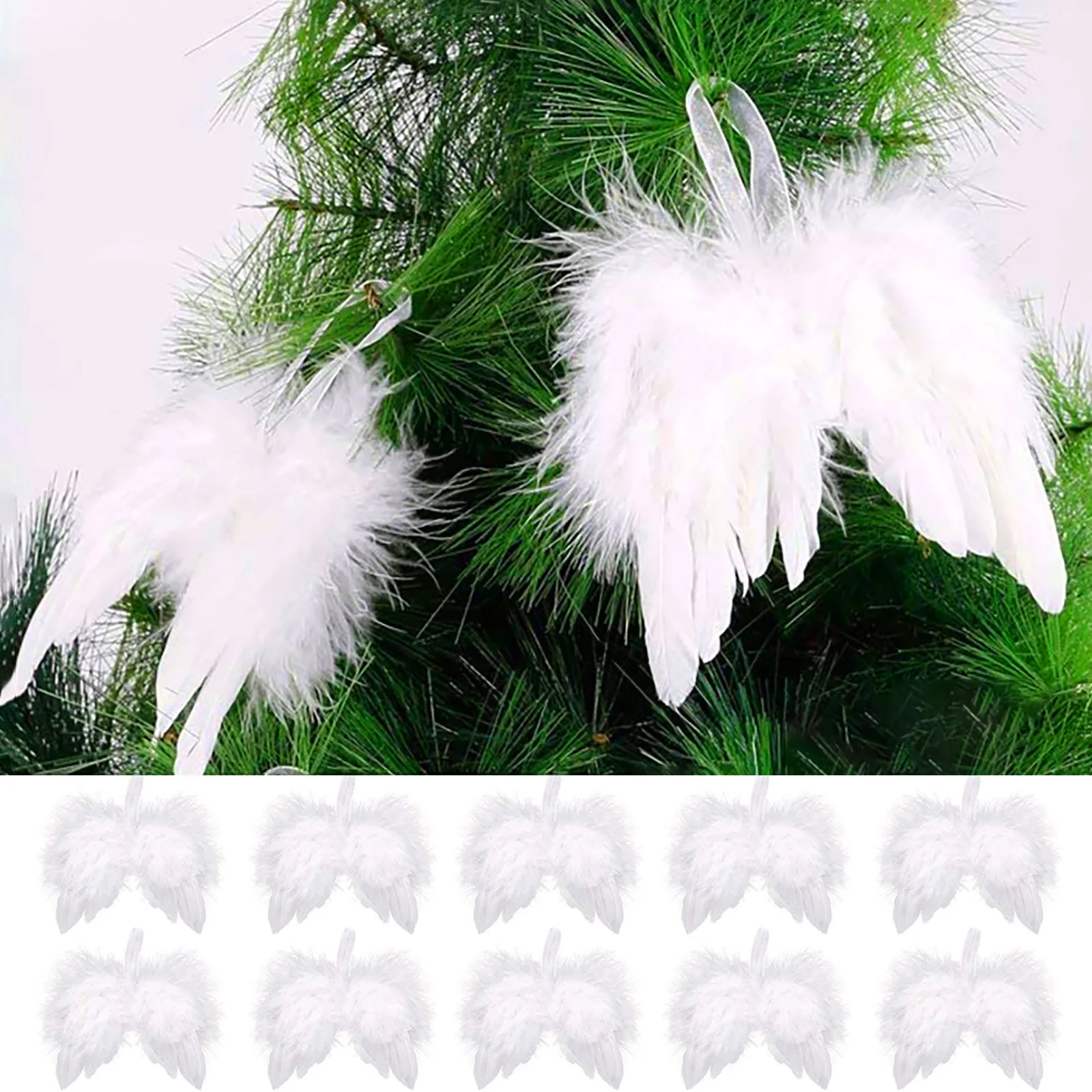 10Pack Angel Feather Wings Ornament White Vintage Feather Wing Christmas Tree Ornament Party Decorations DIY & Wedding Ornaments