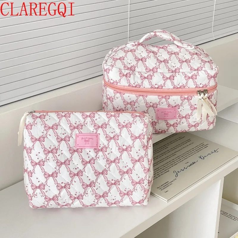 Large capacity travel toiletry bag Fresh girls favorite mermaid bow makeup bag Cosmeticsandskincareproductsareportablestoragebag