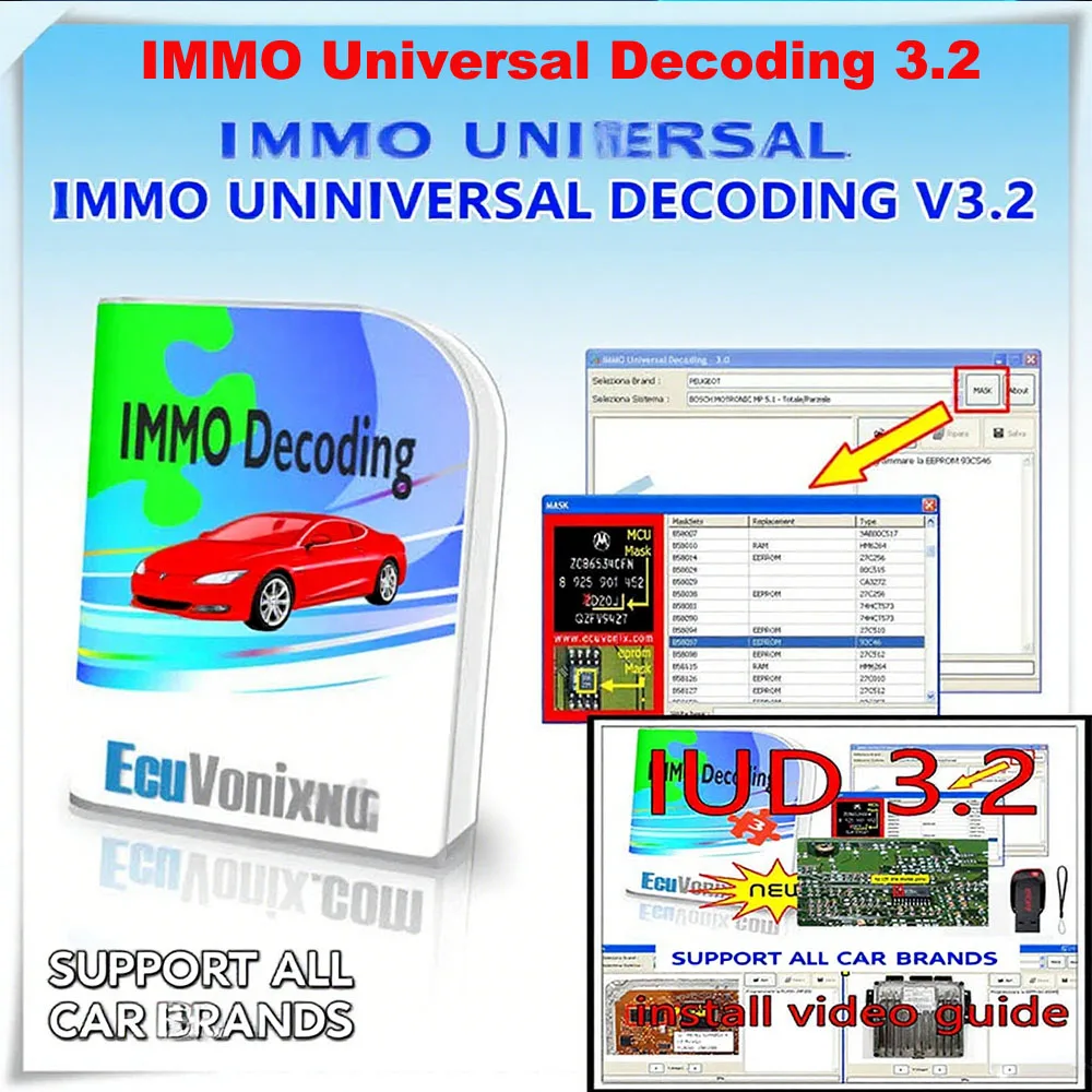 EcuVonix IMMO Decoding 3.2 OBD2 Scanner Car Maintenance Tools IMMO Universal Decoding 3.2 Remove IMMO Code Of ECU With Keygen