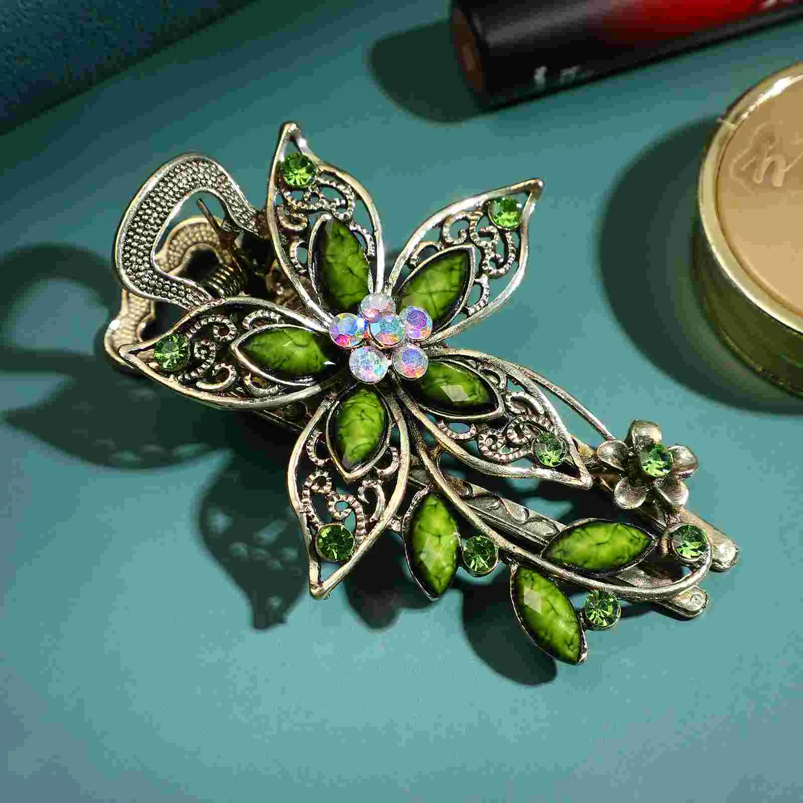 Elegant Womens Hair Hairpins Turquoise Accessories Headwear Clips Volume for Rhinestone Flower Emerald