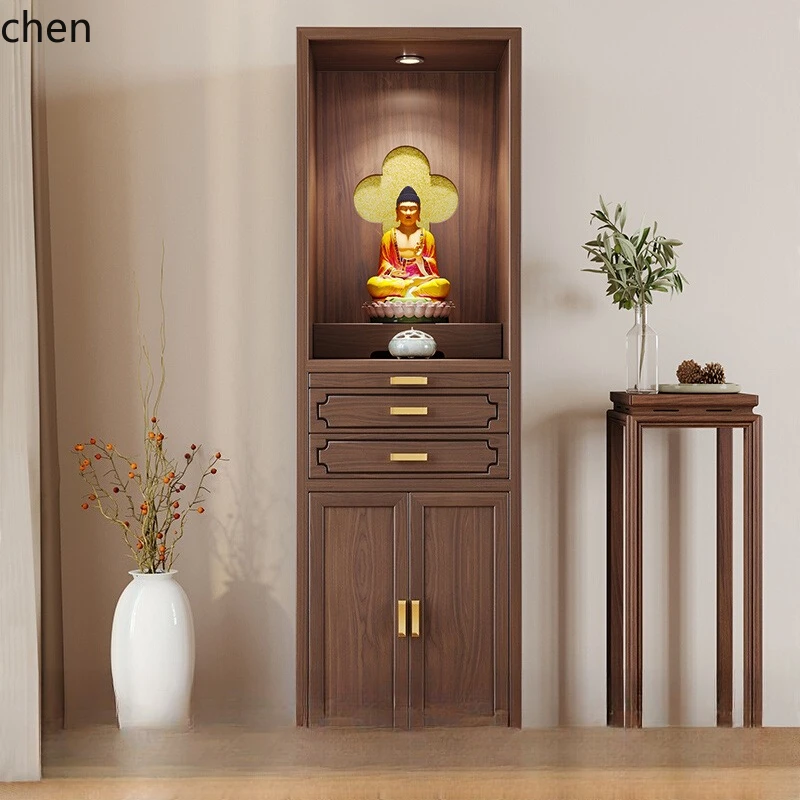 

YXY black walnut solid wood double pumping Buddhist shrine cabinet modern light luxury household shrine Buddhist cabinet