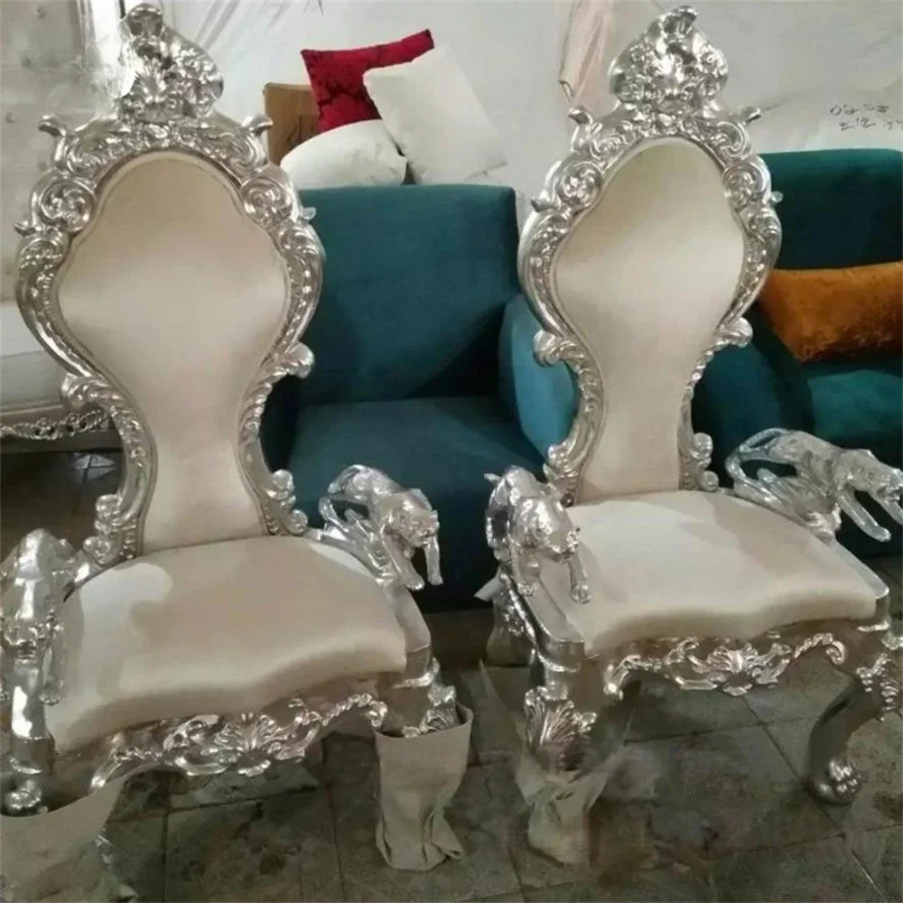 Elegant Good Quality Queen King Luxury Throne Chairs For Wedding White And Silver