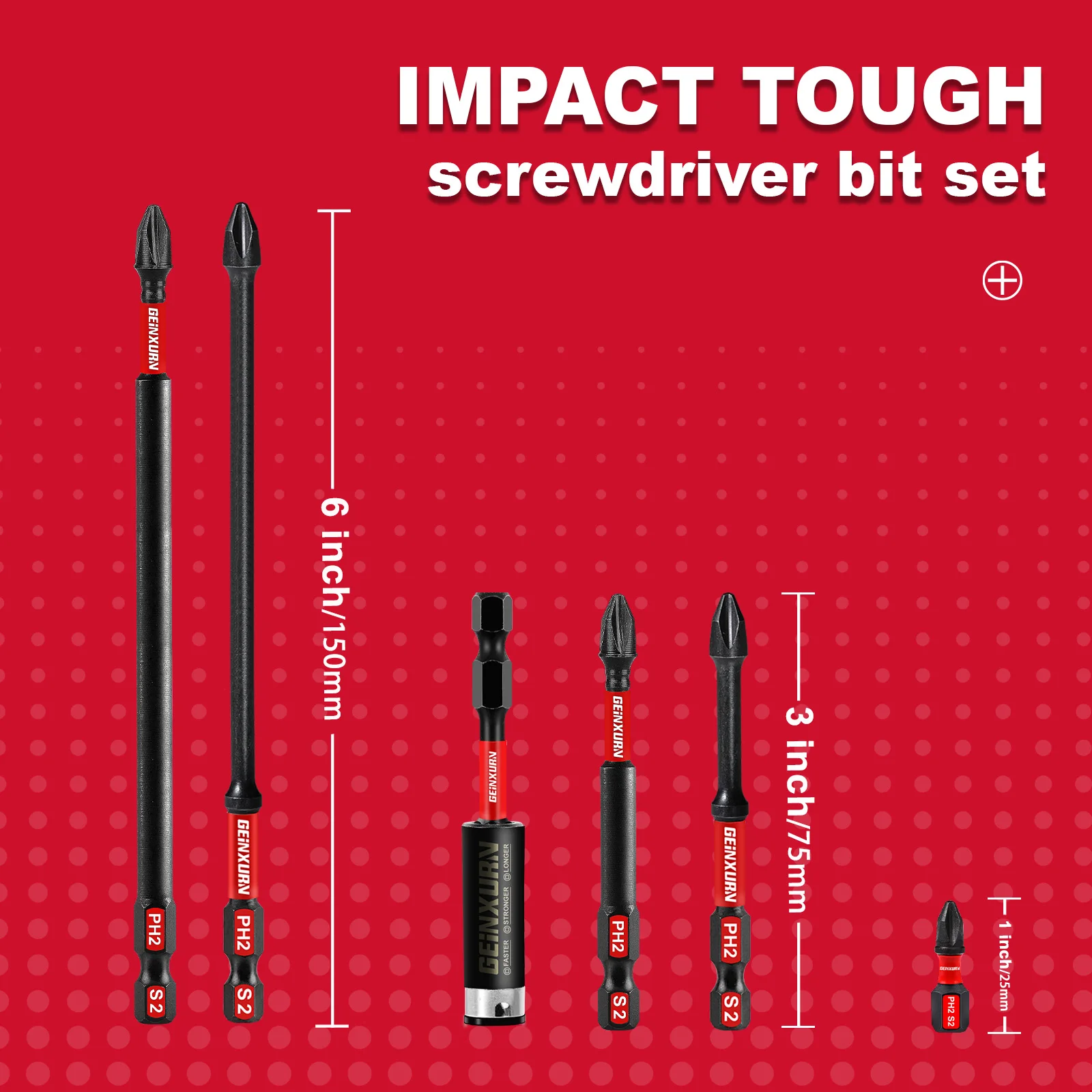 Geinxurn 6 Inches Impact Magnetic #2 Phillips Screwdriver Bit Set with Storage Organizer