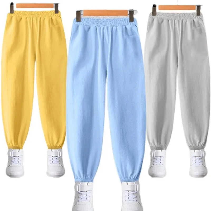 Summer Kids Pants Baby Boys Casual Solid Trousers Cotton Spring Loose Anti Mosquito Pants for Children 3-14T