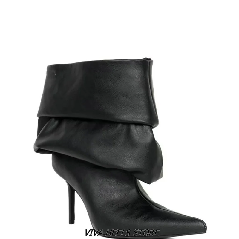 التسلل طباعة جلد أسود سحب على حذاء من الجلد 2025 شتاء جديد في حجم كبير عالية الكعب مدبب تو مثير الجوارب أحذية مصممين