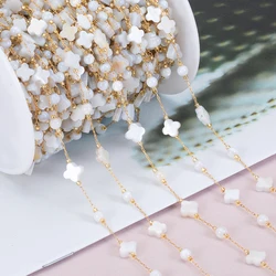 1Meter Natural Stone Shell Beads Chain Stainless Steel Beaded Chain for DIY Necklace Bracelet Jewelry Making Accessory Supplies