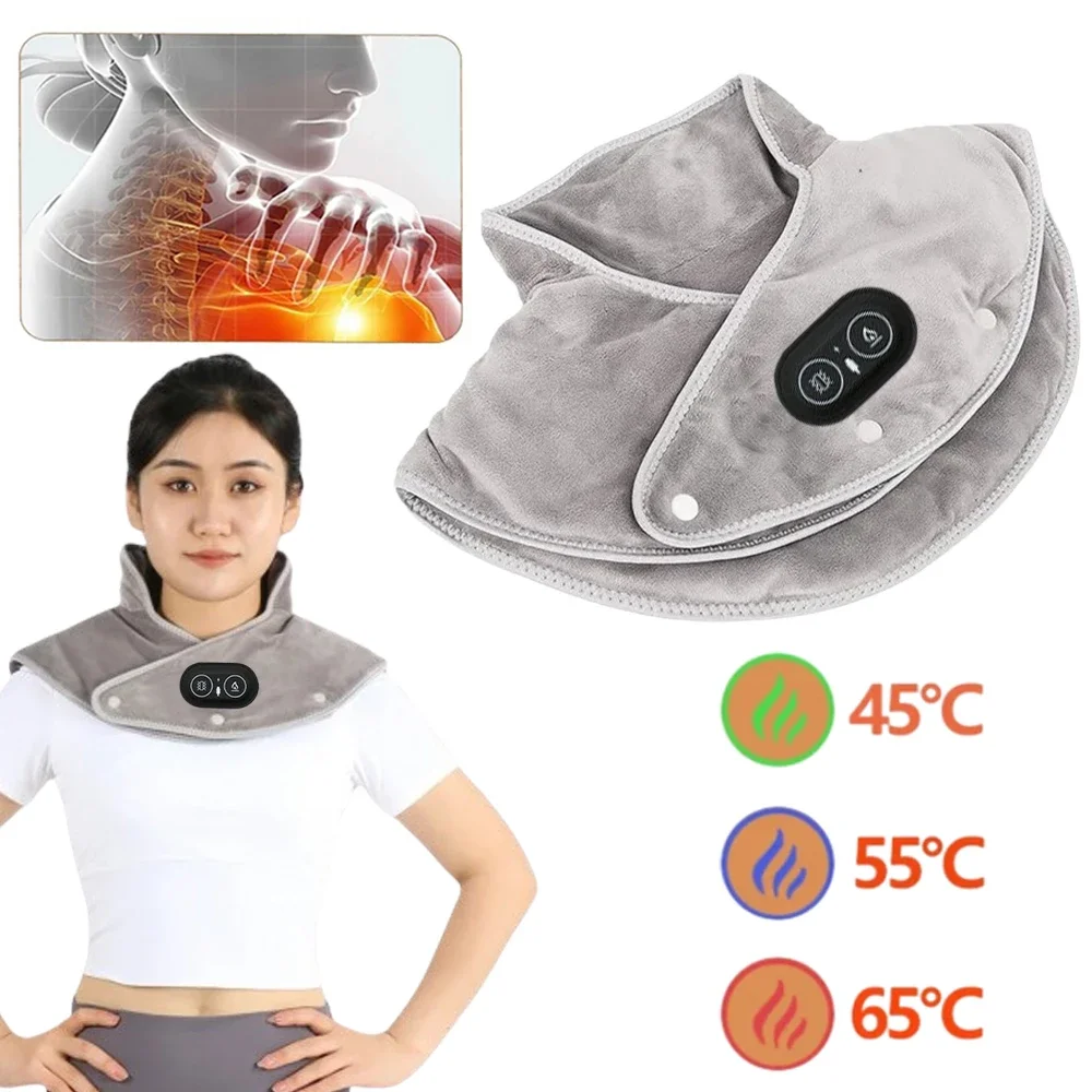 Electric Heating Shoulder Neck Pad Cervical Wrap Three Gear Thermal Compress Massager Vibration Shawl Warm Back Tool Relax Brace