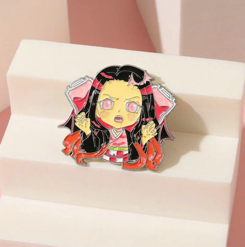 Kamado Nezuko Enamel Pins Custom Anime Girl Brooches Lapel Badges Cartoon TV Series Character Jewelry Gift for Fans Friends