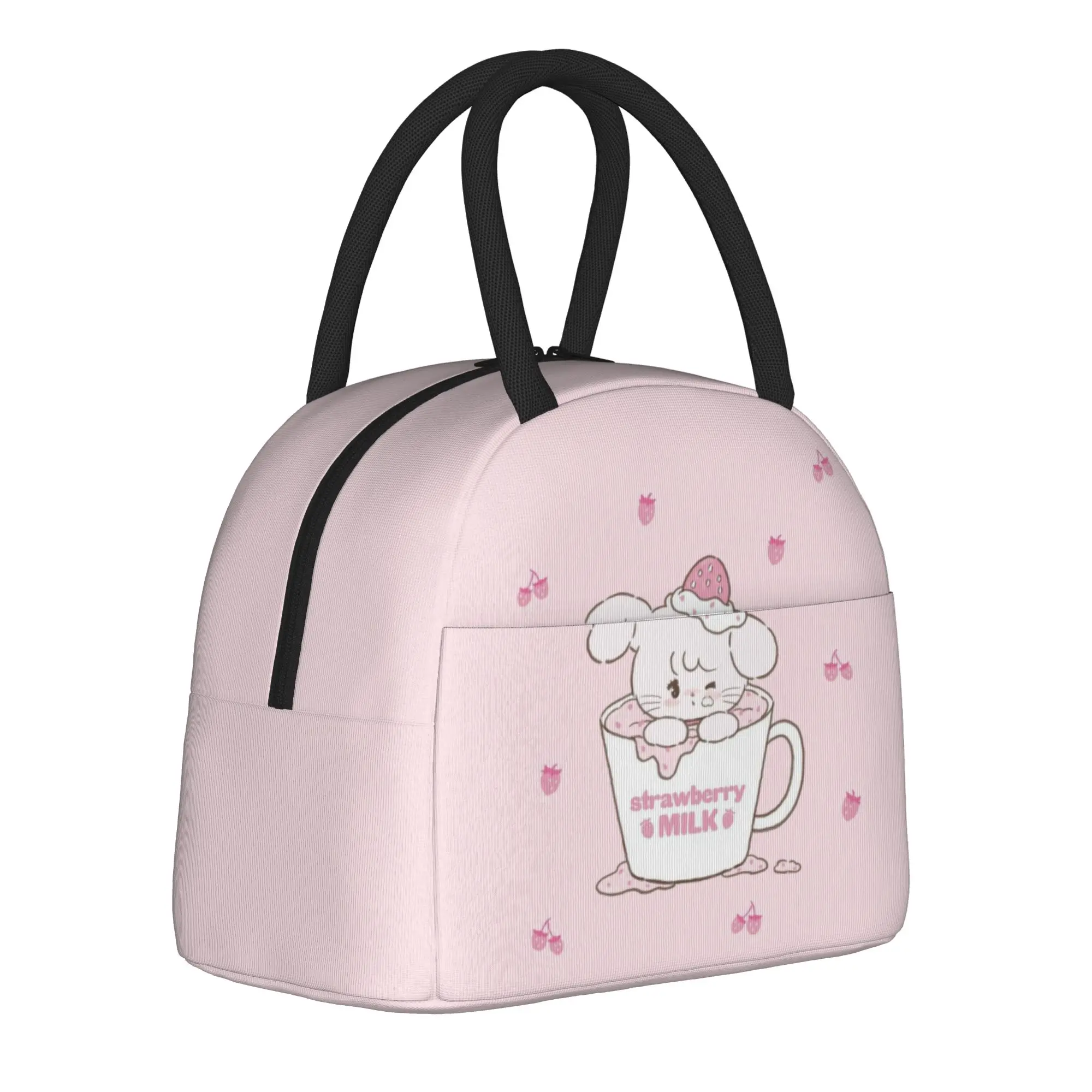 Mikkos Strawberry MILK Insulated Lunch Bag Cooler Bag Reusable,Lunch Container High Capacity Tote Lunch Box Food Handbags