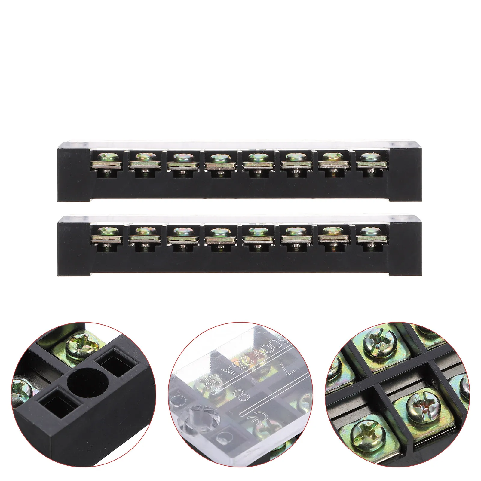2Pcs Terminal Strip Dual Row 10 Positions 600V 25A Screw Terminal Block Barrier Strip Pre-Insulated Terminals Copper Bus Bar
