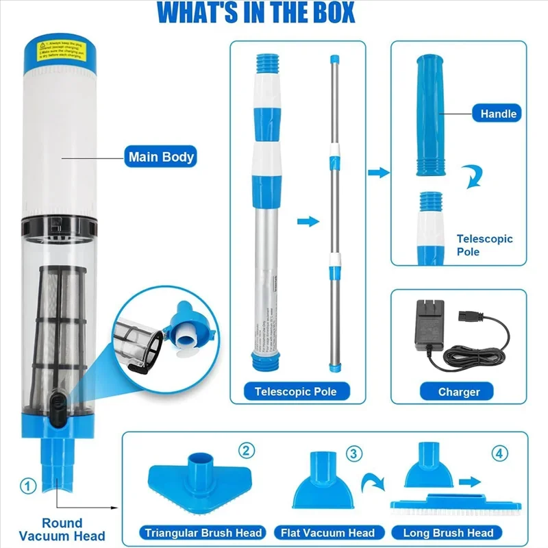 

Fast Delivery-US PLUG 3 In 1 Cordless Pool Vacuum,Handheld Pool Cleaner For Spas,Hot Tubs And Small Pools For Sand And Debris