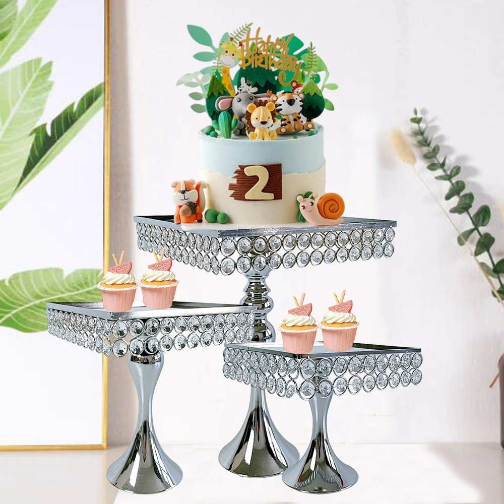 1Pcs-3Pcs/Lot Crystal Cupcake Stand With Gold Silver PlateDessert Table Party Wedding Display Birthday Party Supply