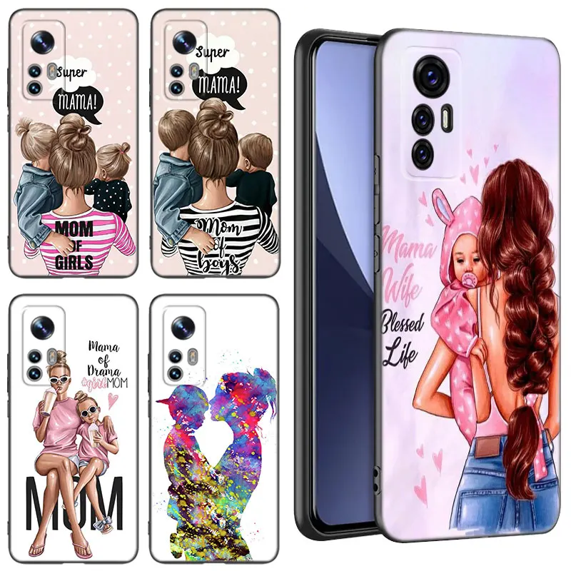 Super Mom Baby Girl Boy Black Silicone Phone Case For Xiaomi Mi 9 SE 8 10T 11 12 13 Lite 9T 11T 12S 12T 13T 14 Pro 5G NE 11i 12X