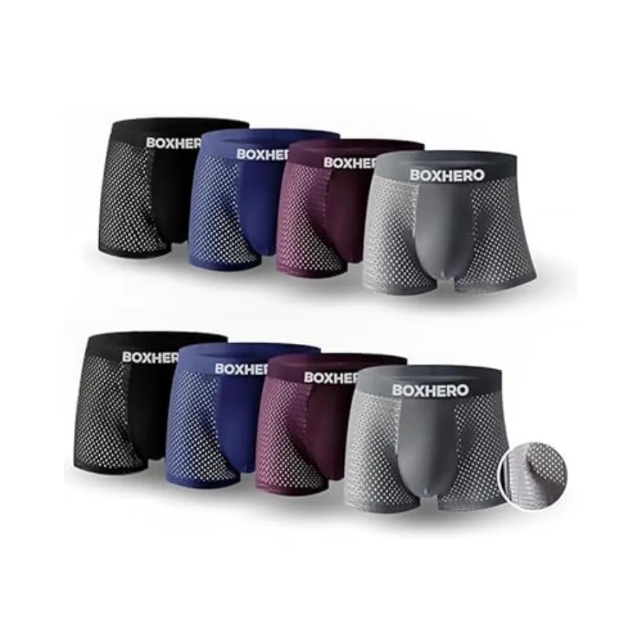 

Boxhero [2026 Upgrade] Бамбуковые трусы-боксеры – дышащее мужское нижнее белье с 3D-карманом, комфортное мужское белье