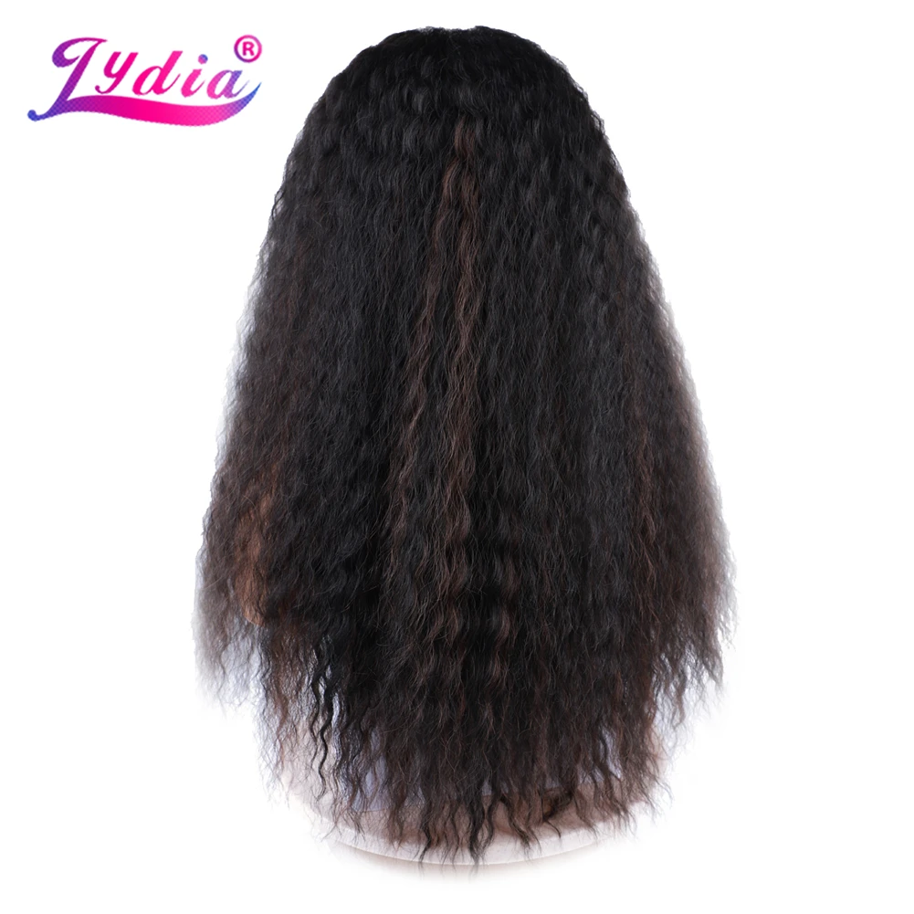 Lydia Long Afro Kinky Curly Synthetic Hair Skin Topper Wig  American Women Head Line Kinky Straight Black 22Inch Mixed Color