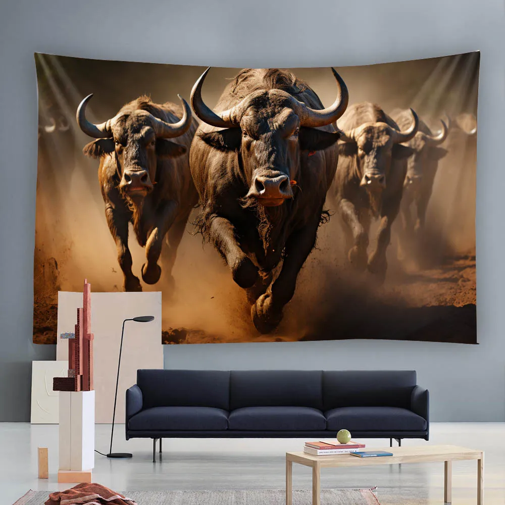 Modern Running Bison Zebra Herd Art Tapesty Light Luxury Style Wall Decor for Living Room Studio Bar Decoration Wall Hanging Clo