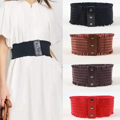 Elastic Plus Size Lace Corset Belts for Women Wide Stretch Cummerbunds Female Goth Punk Dress Corset Belt Brown Red Waistband