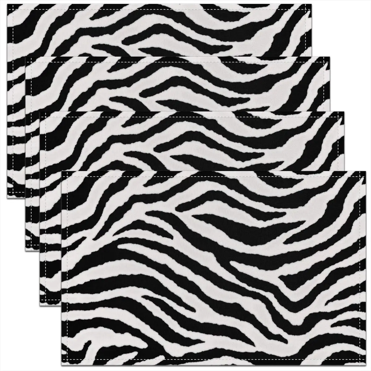 Zebra Skin Print Table Placemats Set of 4 Black and White Stripes Place Mats 12x18 Inch for Kitchen Table Tropical African Wild